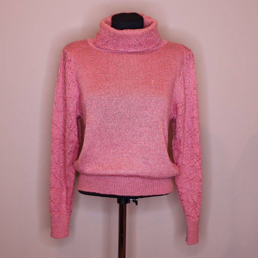 Vintage Pink Cropped Turtleneck Sweater Sz M - Picture 2 of 6